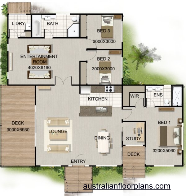 3 Bedroom Study On Timber Floor House Plan 178KR Australian Dream 