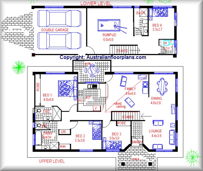 2 story house floor plans. 218 Sloping land floor plan