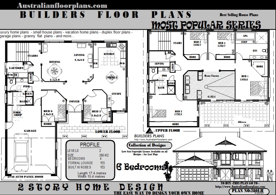 Details about 6 bedroom 2 storey house floor plans blueprints SALE