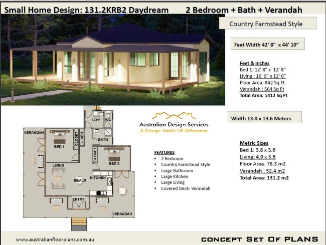 2 Bedroom Small Country House Plan