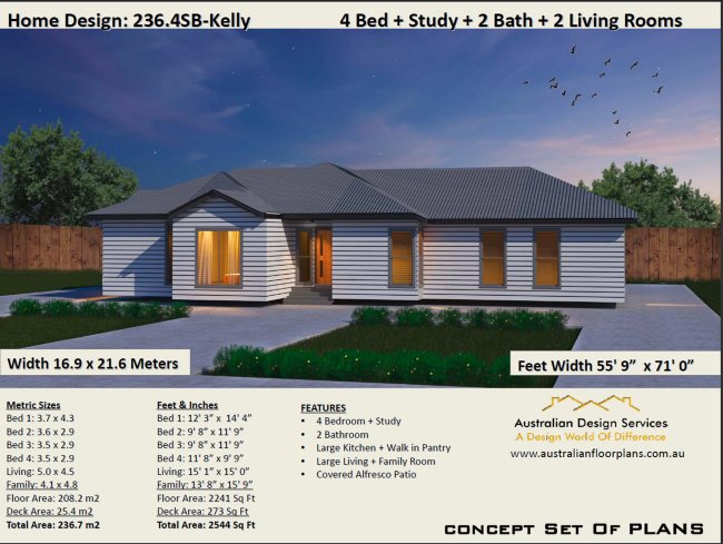 4 Bedroom + Study House Plan:236SB-Kelly