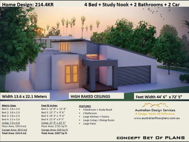 Modern Skillion Roof House Plan:214.4KR