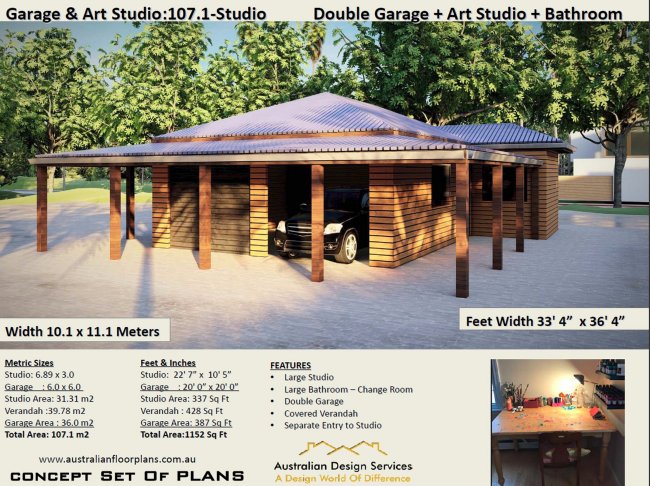 Art Studio + Double Garage Plans