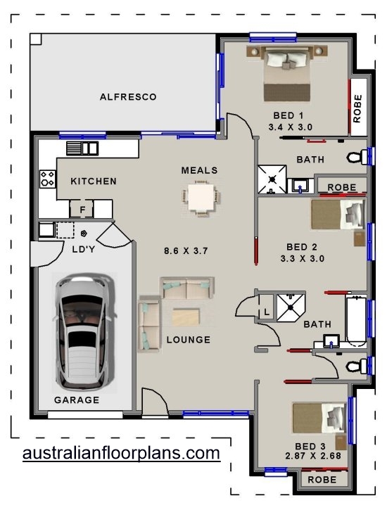 3 Bedroom + Garage Plans:140ST