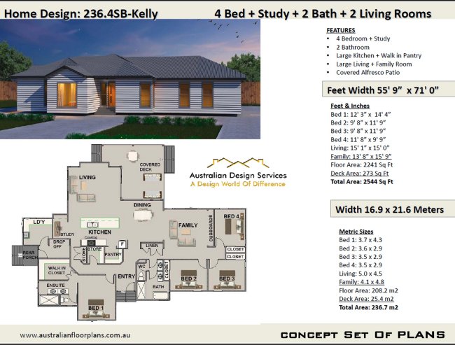 4 Bedroom + Study House Plan:236SB-Kelly