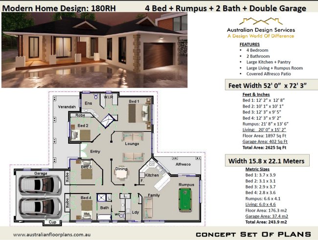 4 bed floor plan Australian Houses