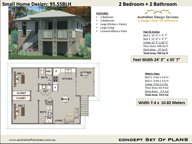 2 Bedroom+ 2 Bathroom Granny Flat Plan:95.5SBLH