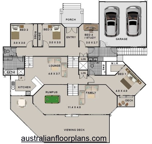 4 Bed Sloping Land House Plan:277KR | 4 bed + 2 Bath 2 story sloping