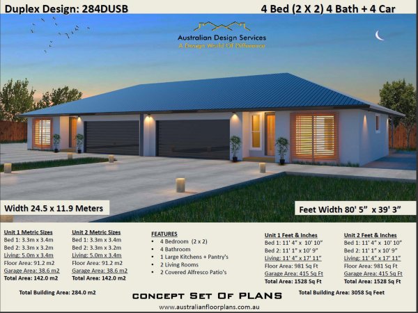 4 Bedroom 4 Bathroom Duplex House Plan