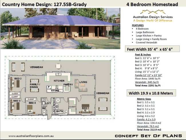 4 Bedroom + 2 Living Rooms * Homestead House Design