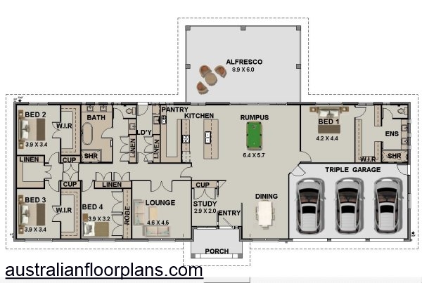 4 Bedroom + Study Acreage Plan