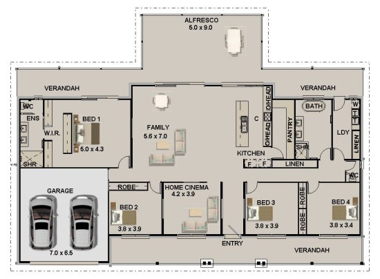 4 Bed Home Acreage Home Plan:409.6