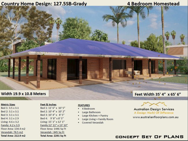 4 Bedroom + 2 Living Rooms * Homestead House Design