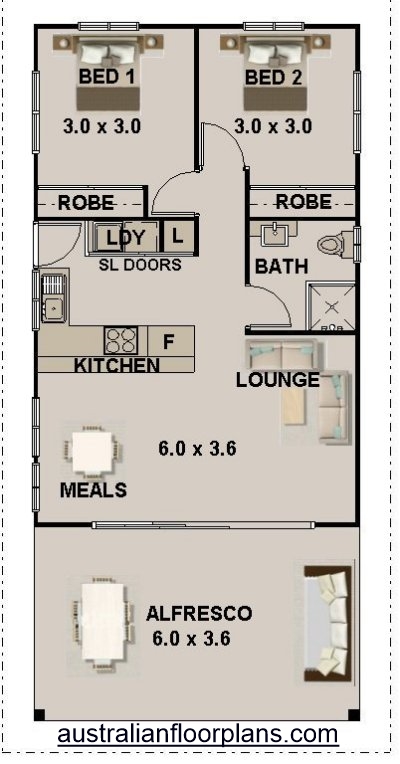 2 Bedroom House Plan:Skillion 82.7