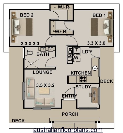 2 Bedroom House Plan:Hamptons 82.7