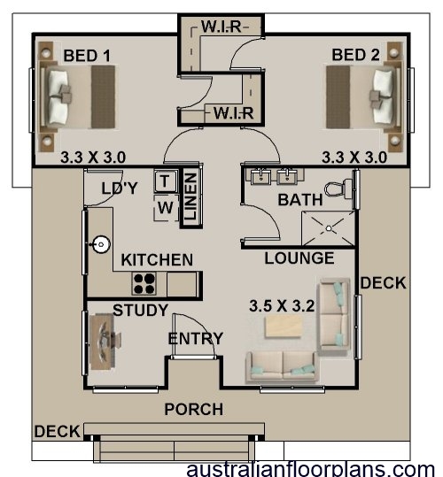 2 Bedroom House Plan:Hamptons 82.7