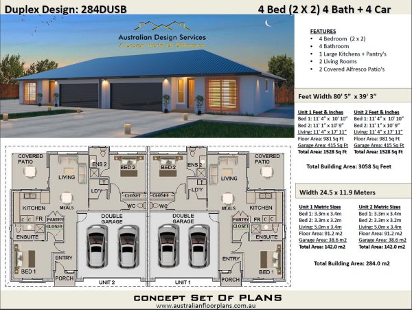 4 Bedroom 4 Bathroom Duplex House Plan