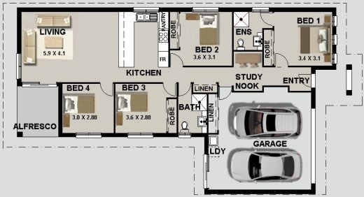 Stock Plans for Home Builders | 4 Bed + Rear Living Room