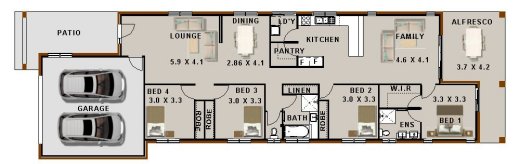 Stock Plans for Home Builders | 24 Zero RH: 4 Bed + 2 Living Rooms