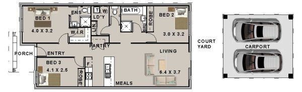 3 bedroom 7.5 meters wide