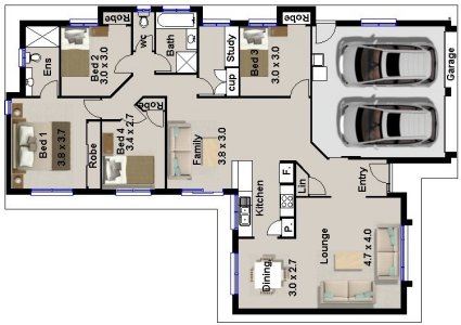 4 bed floor plans