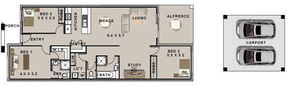 Narrow  7.5 meter house plan