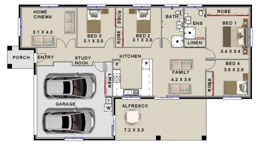 narrow 4 bed home designs