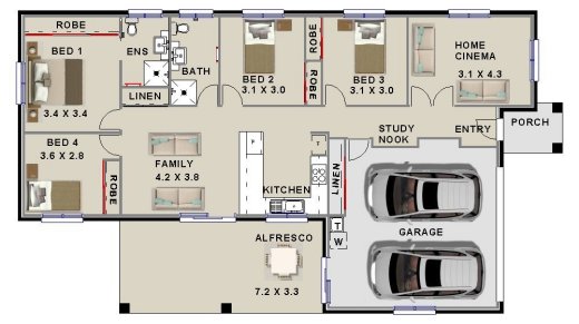 narrow 4 bed home designs