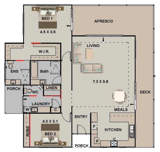 2 bed house plans front modern