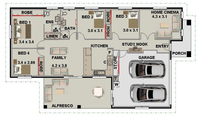 narrow lot 4 bedroom design