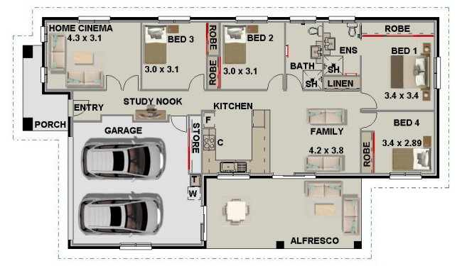 narrow lot 4 bedroom design