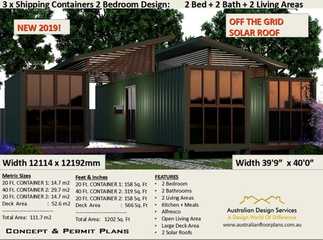 2 Bedroom Shipping Container House Plan:56.2