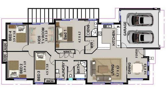 4 Bedroom Narrow Home Plan