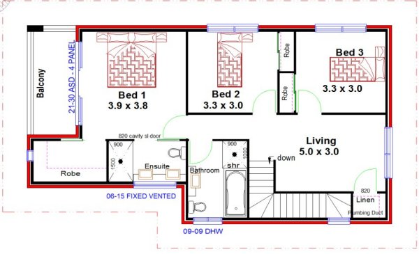 3 Bedroom + Study Townhouse Plan:213TH