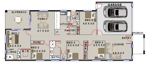 Narrow Lot 5 Bedroom House Plan