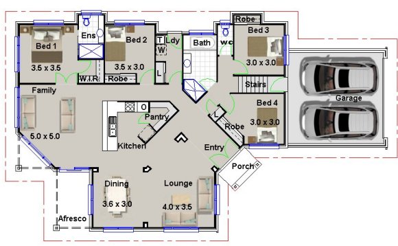 Bedroom Sloping Land Home Plan