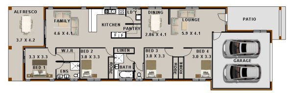 Ranch Style  Narrow  lot zero lot house plan