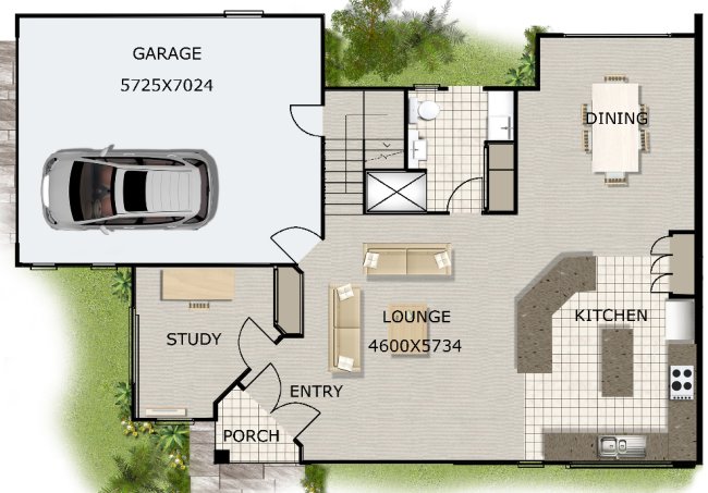 4 Bed Room Narrow Lot House Plan