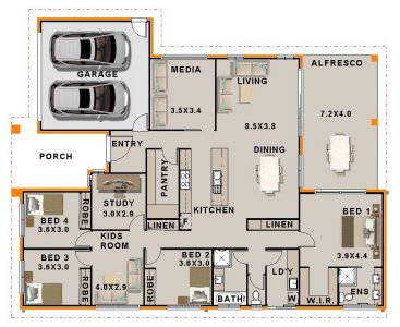 4 Bed + Study + Media + Activity house plan