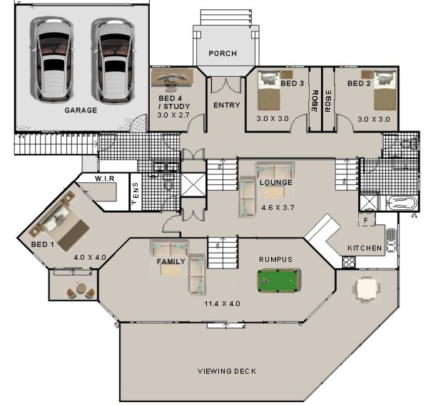 sloping land house plans 4 bed