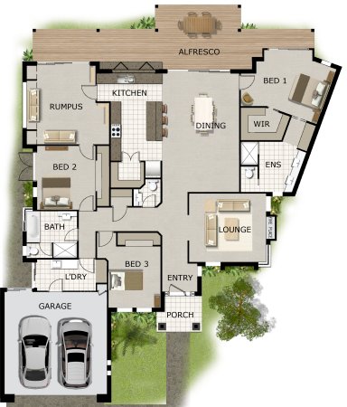 3 Bed + 2 Bath + 2 Car Garage house plan