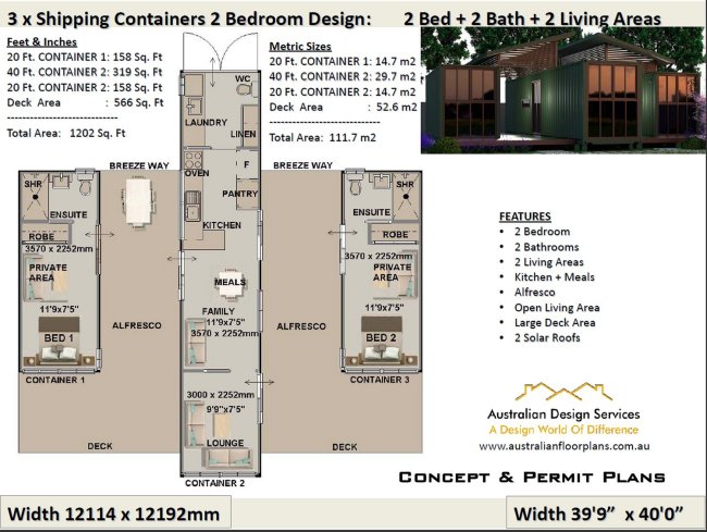 2 Bedroom Shipping Container House Plan:56.2