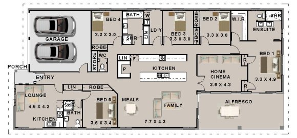 5 Bed + 3 Bath + Home Cinema  house plan