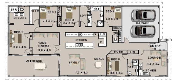 5 Bedroom + 3 Bath + Home Cinema home design house plans