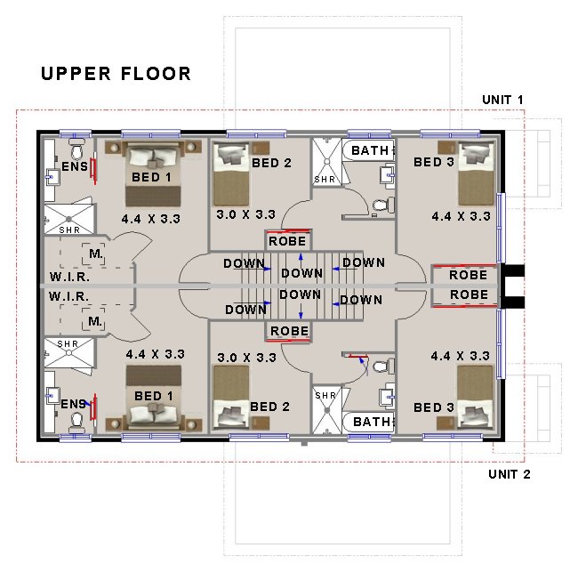 Australian upper floor townhouse for sloping land