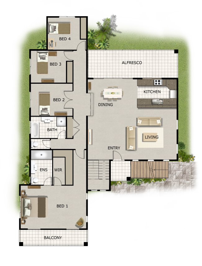 3 Levels - 4 Bed Room + Media Room House Plan