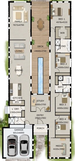 4 Bed + Study + 2 Bath house plan