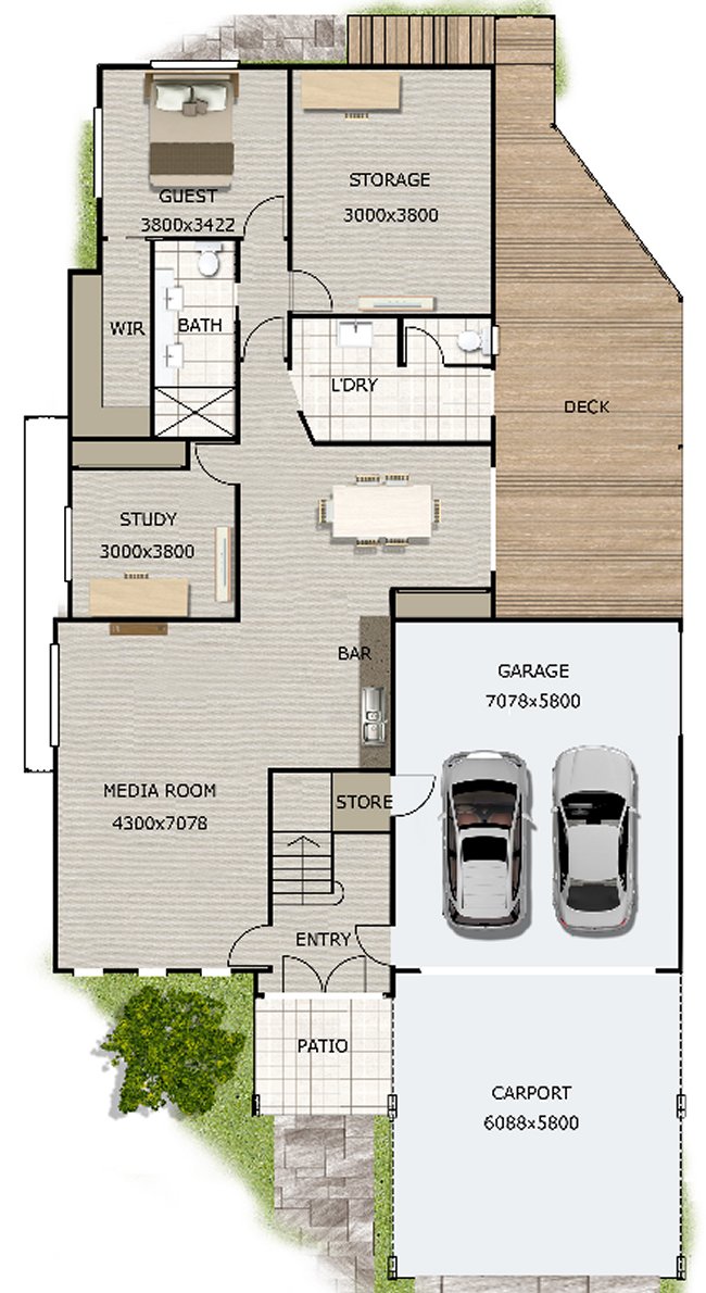 5 Bed Room + 2 Study Rooms House Plan