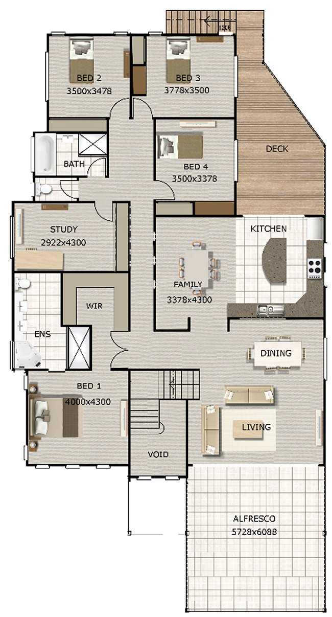 5 Bed Room + 2 Study Rooms House Plan