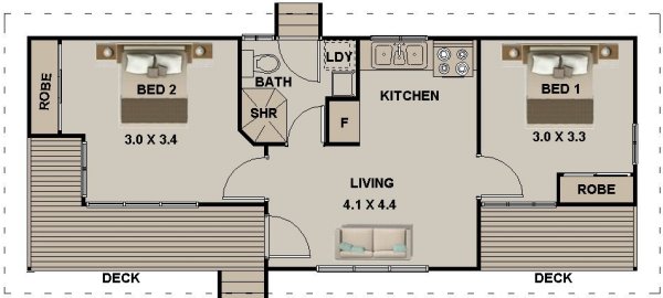 2 Bedroom House Plan:55 Skippy